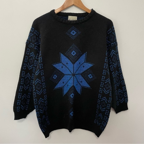 VINTAGE | Ski Metallic Snowflake 80s Oversized Slouchy Knit Sweater - Picture 1 of 5